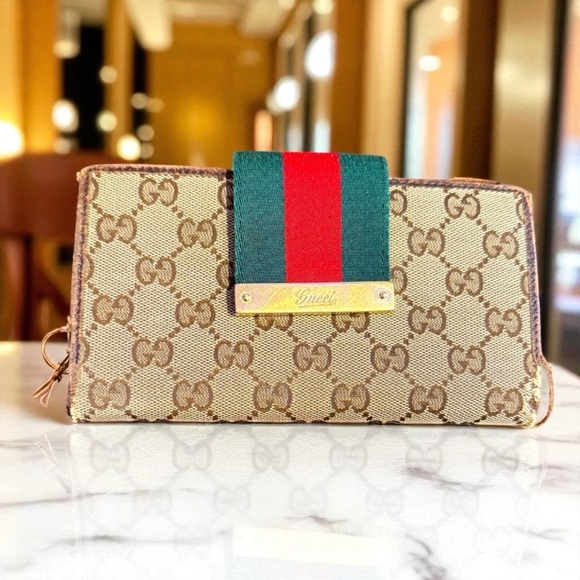 Gucci Handbags - Gucci Beige and Red Monogram Wallet green gold designer clutch cards slots